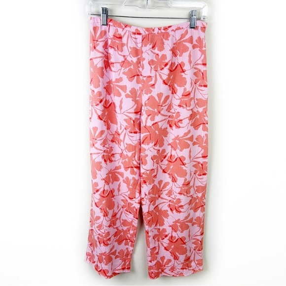 LOFT Pants - Ann Taylor LOFT cropped linen floral pants in pink size: 4